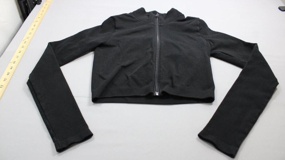 Forever 21 Cropped Full Zip Jacket Womens M Black Mock Neck Ribbed Knit Active